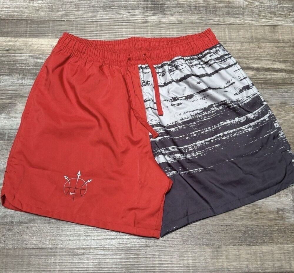 NWT Men's Nike Woven Flow Summer Hoop Shorts Black Red DV9605-657 Size LARGE